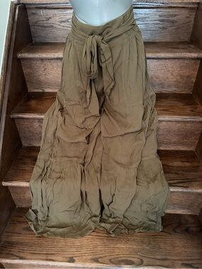 Boho Tie-Waist Maxi Pant in Olive
